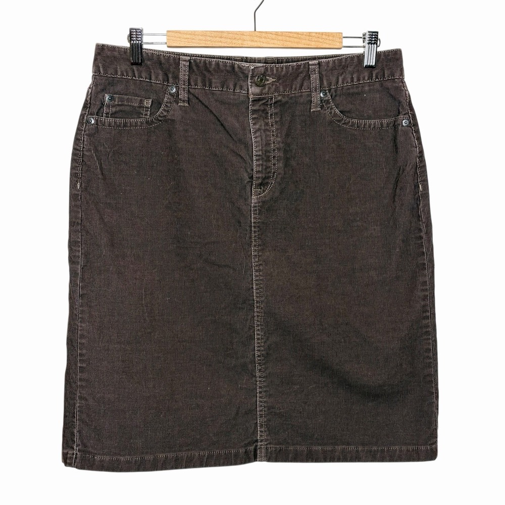 LL Bean Corduroy Pencil Skirt Brown Womens 10 Academia Preppy Fisherman Granola